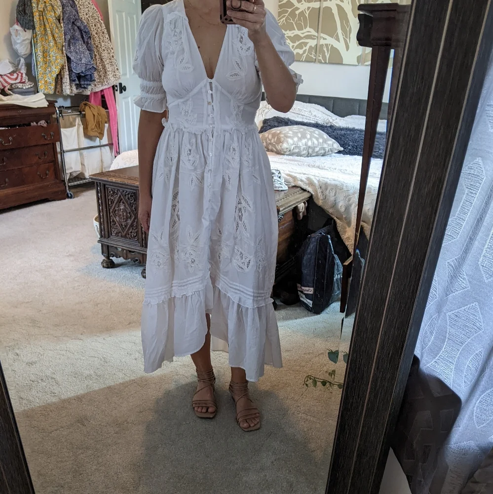 Cleobella White Eyelet V-Neck Midi Dress - Picture 3 of 16